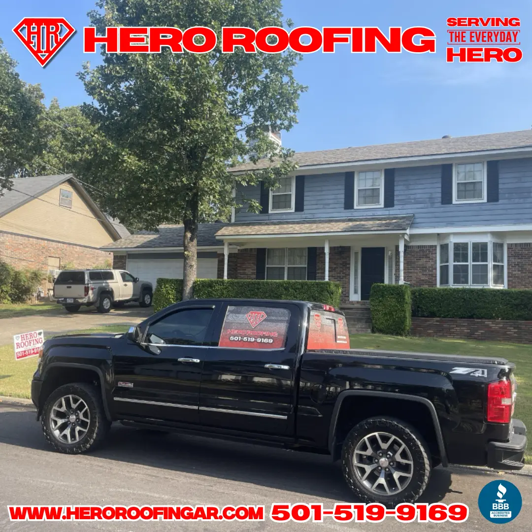 Completed asphalt shingle roof replacement by Hero Roofing in Central Arkansas