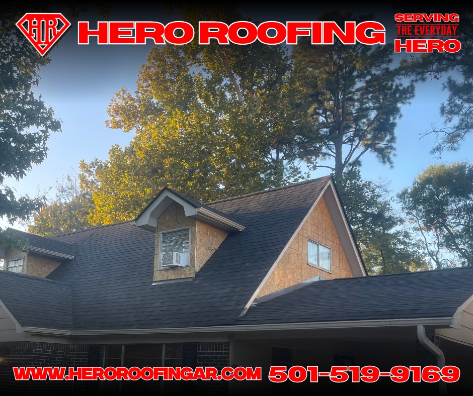 New asphalt shingle roof installation in progress on a home with dormers in Central Arkansas by Hero Roofing